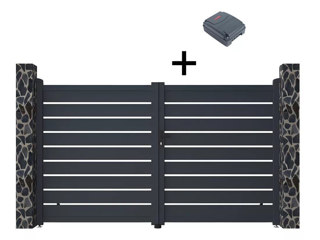 Portail électrique battant aluminium ajouré L305 x H183 cm anthracite - PRIMO