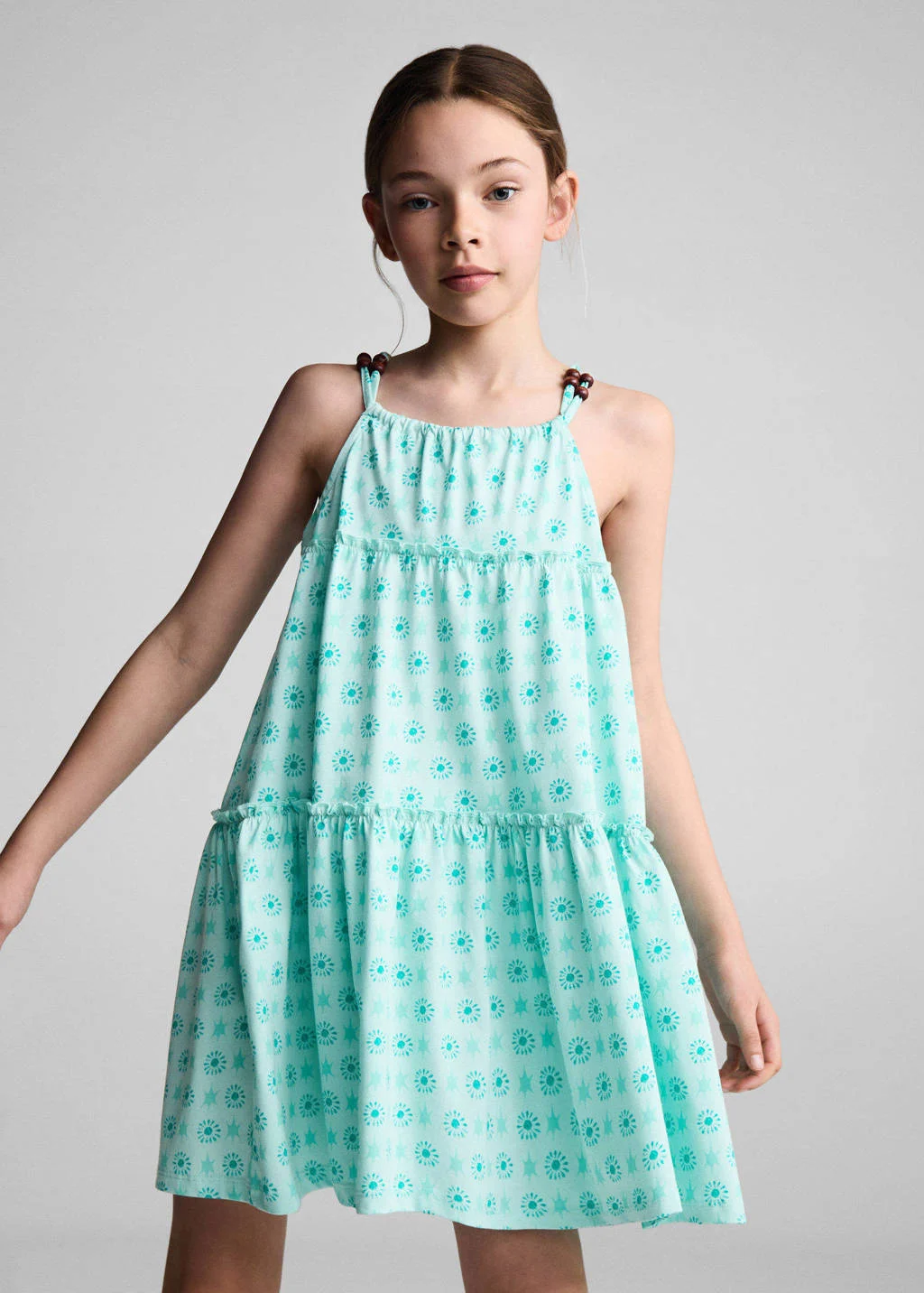 Mango Kids A-lijn jurk met all over print mintgroen/wit