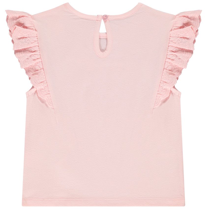 T-shirt manches courtes volantées en jersey avec print glitter pour bébé fille - Rose