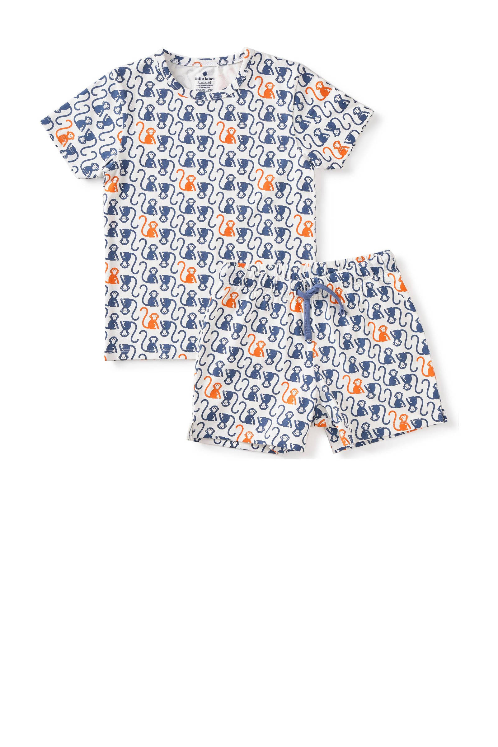 Little Label shortama met all over print van katoen grijs/blauw/oranje