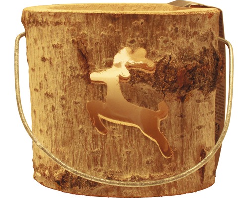 Houten rendierlantaarn, Ø 18 cm, H 15 cm, bruin