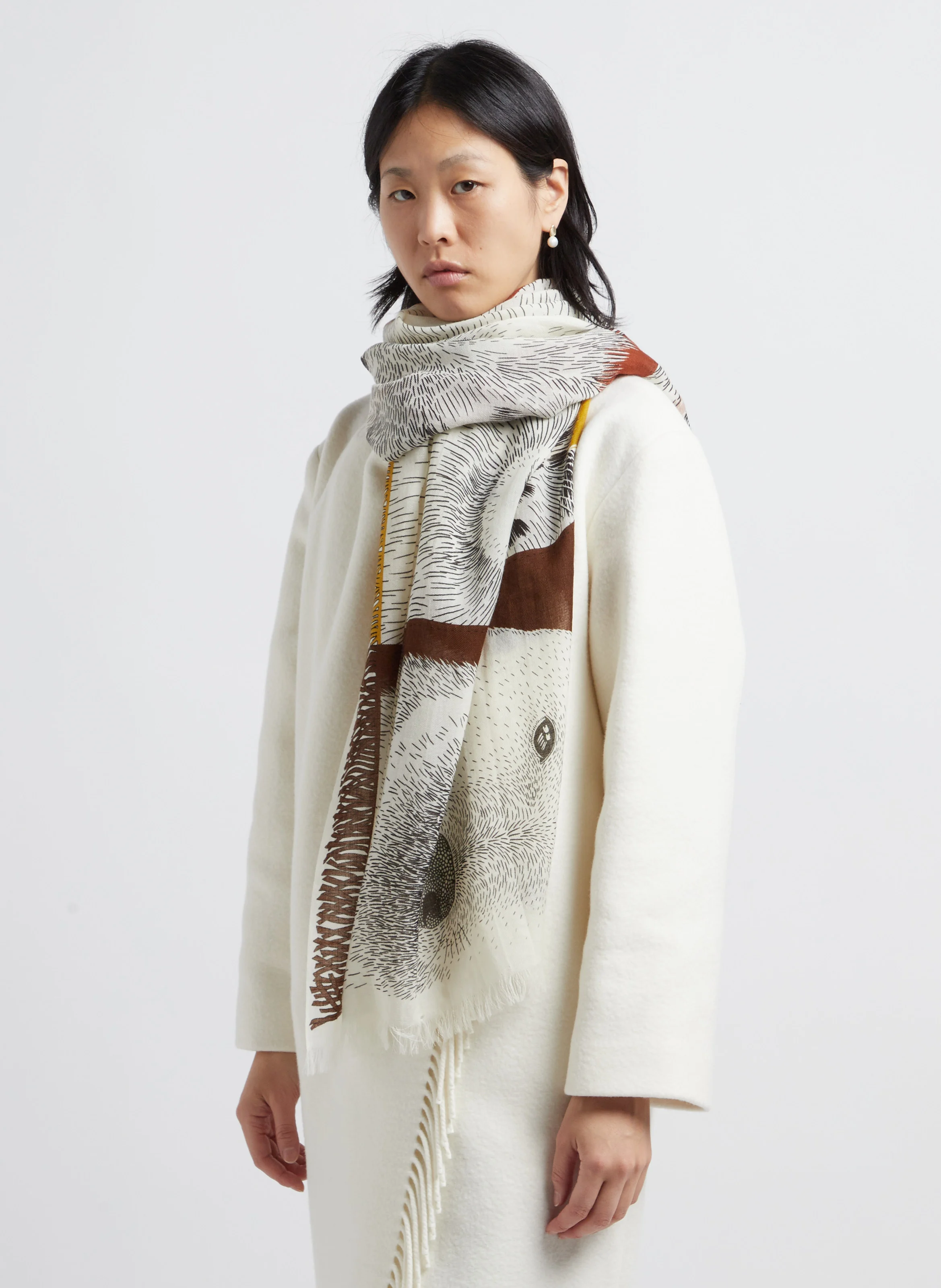 FRERES - Foulard en laine imprimé | Beige