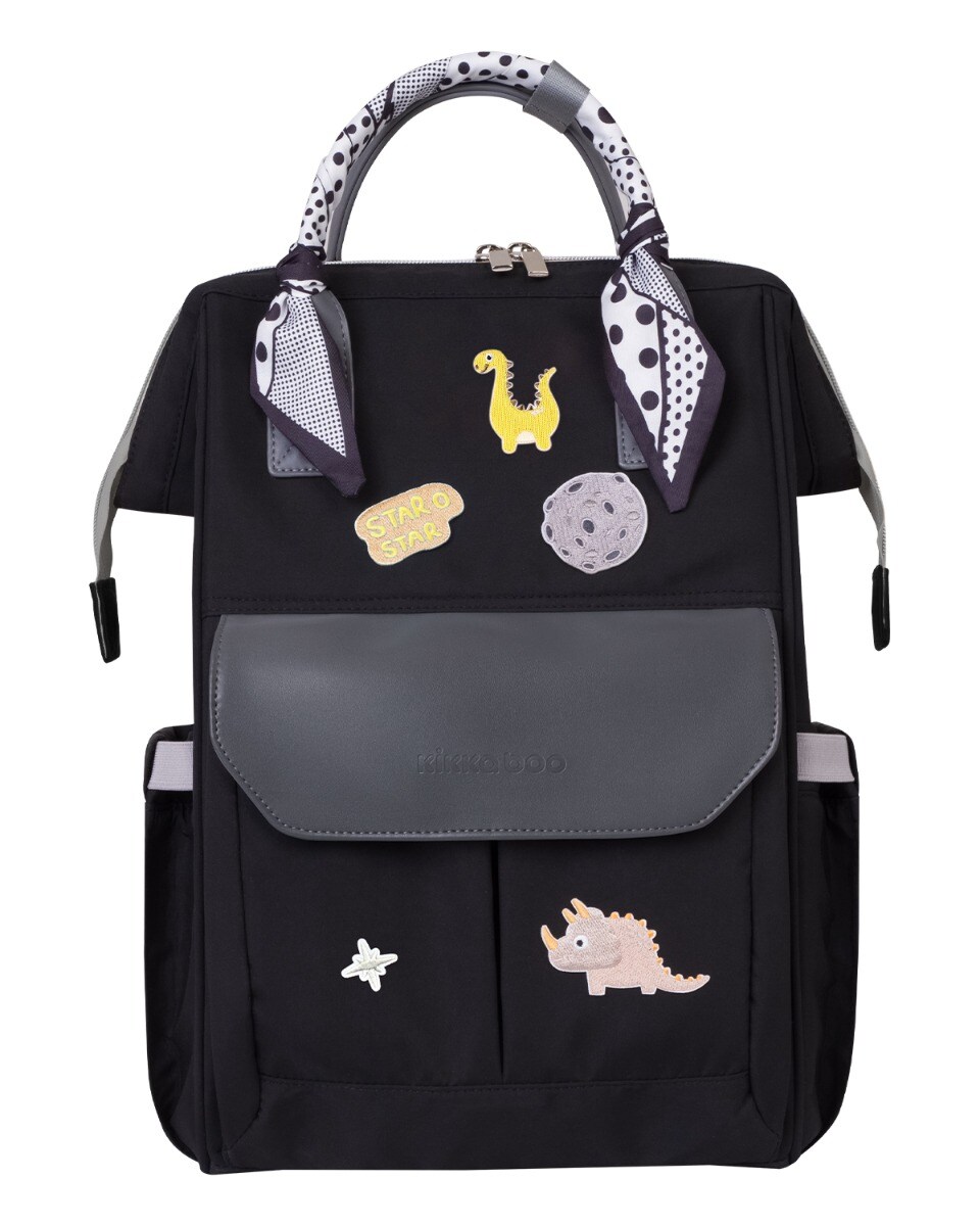 Kikkaboo Wickeltasche Myla Rucksack, Wickelunterlage, abnehmbare Abzeichen Dino schwarz