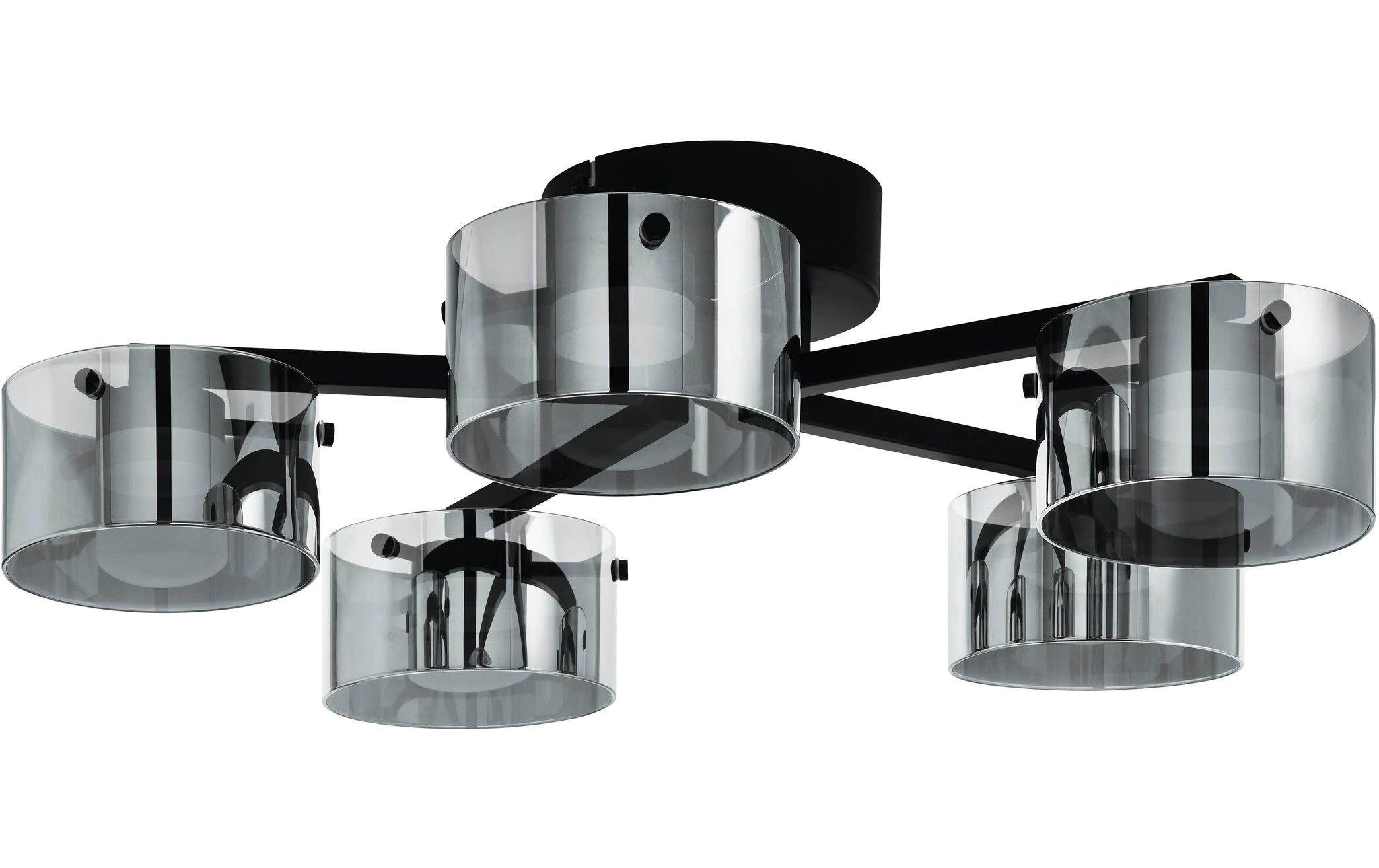 LED-Deckenleuchte Copillos LED 5 x 5, 4W 3000K Silber<br>Moderne LED-Deckenleuchte mit fünf Leuchtenarmen aus schwarzem Metall und runden Rauchglas-Lampenschirmen