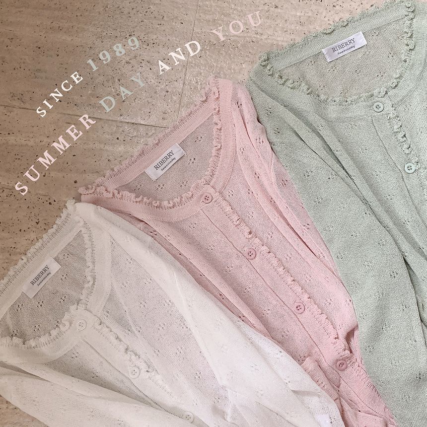 Glotto - Geplooide transparante cardigan met oogjes
