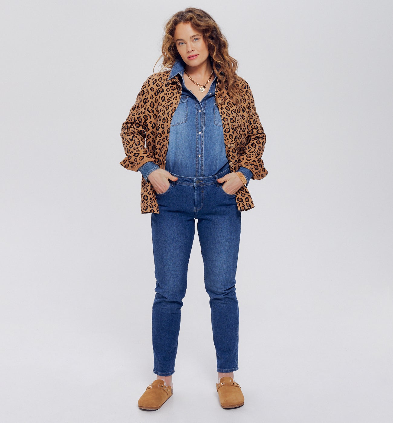 Veste surchemise léopard ALMA - Imprimé marron