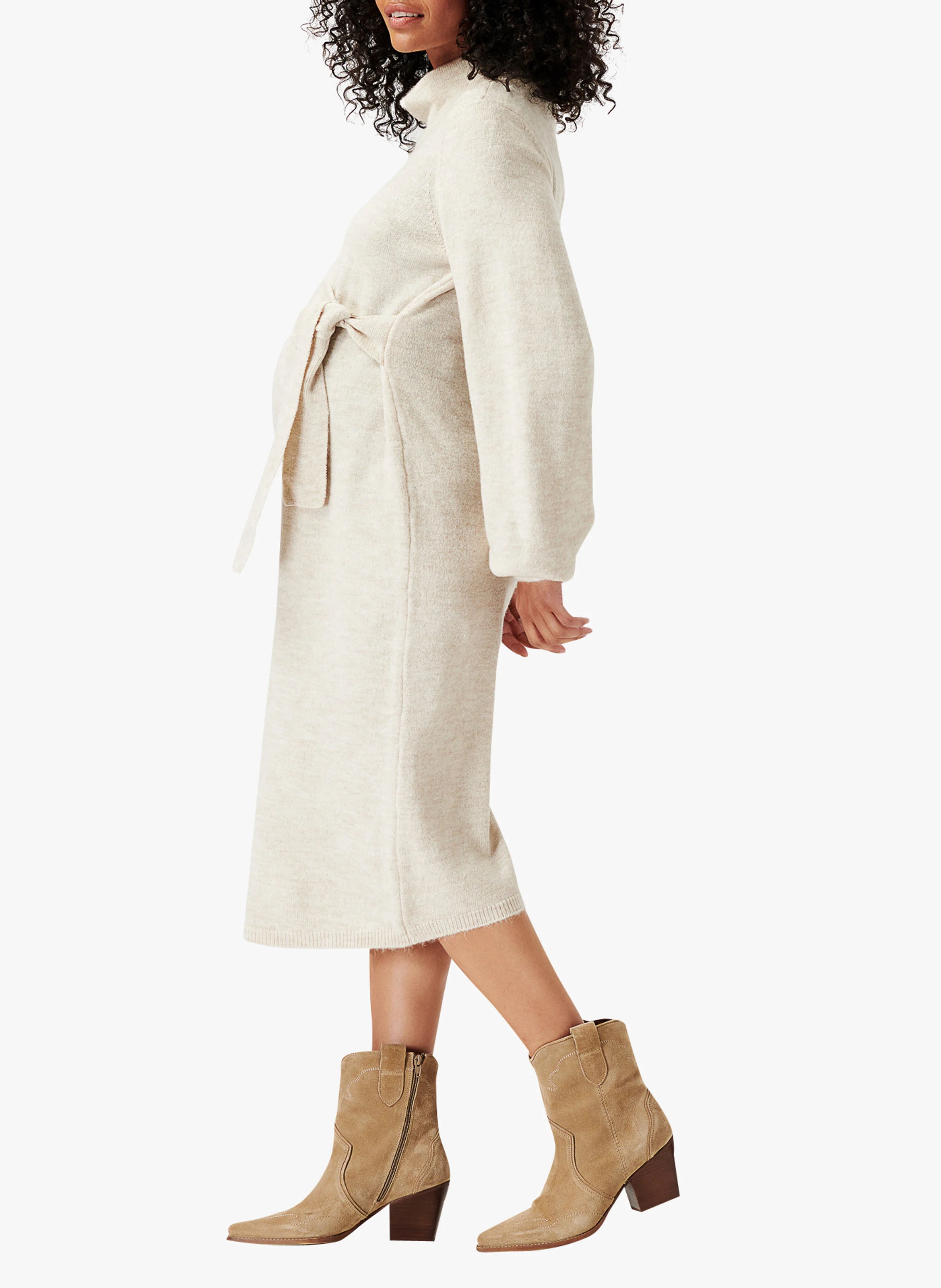 RUSSELL - Robe de grossesse col roulé | Beige