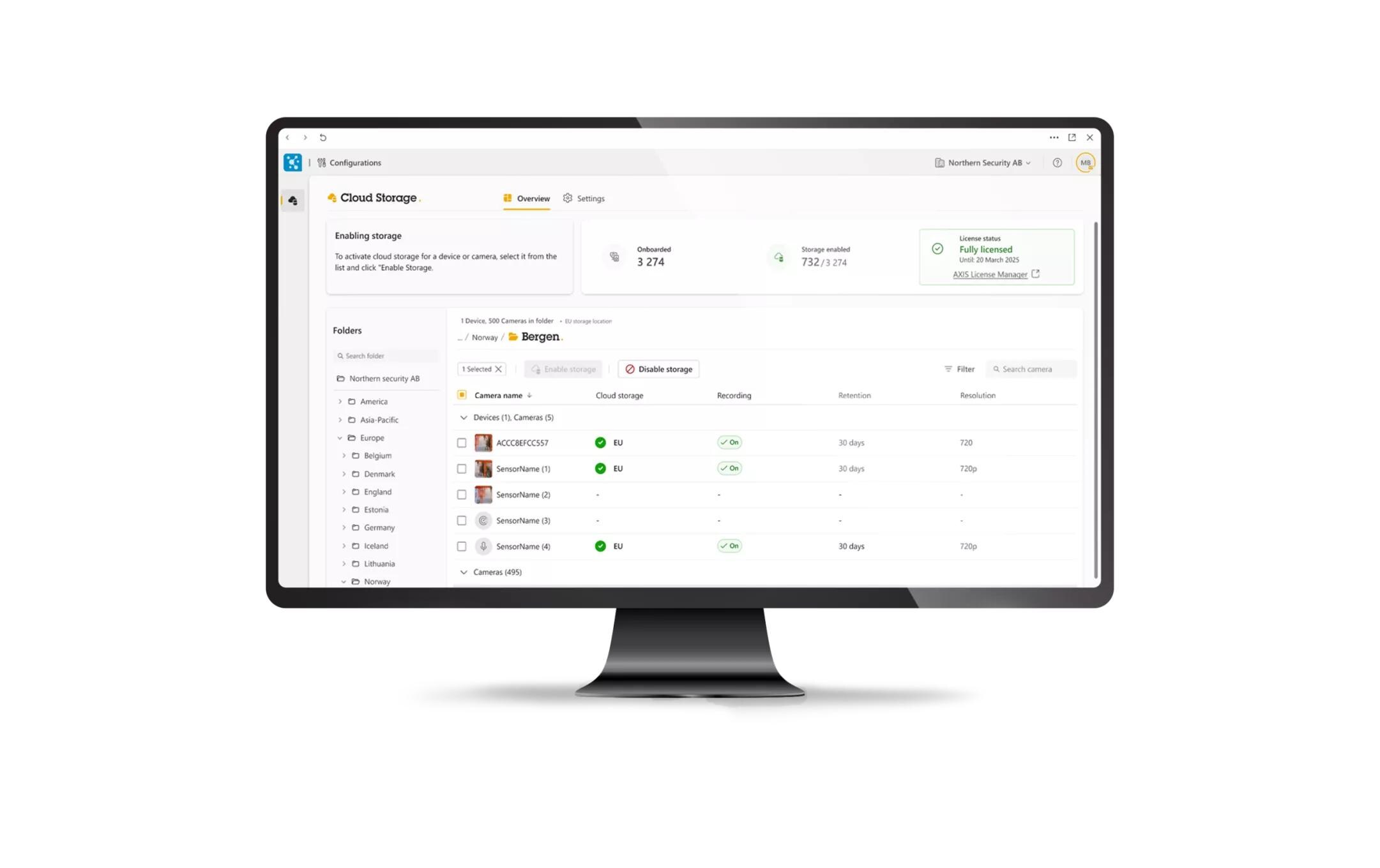 Cloud VMS Camera Station Cloud Storage 1 Jahr, 720p, 30 Tage<br>Schützt Ihre Aufzeichnungen ausserhalb des Standorts