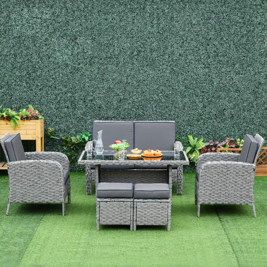Outsunny Polyrattan Gartenset 6-teilig Grau