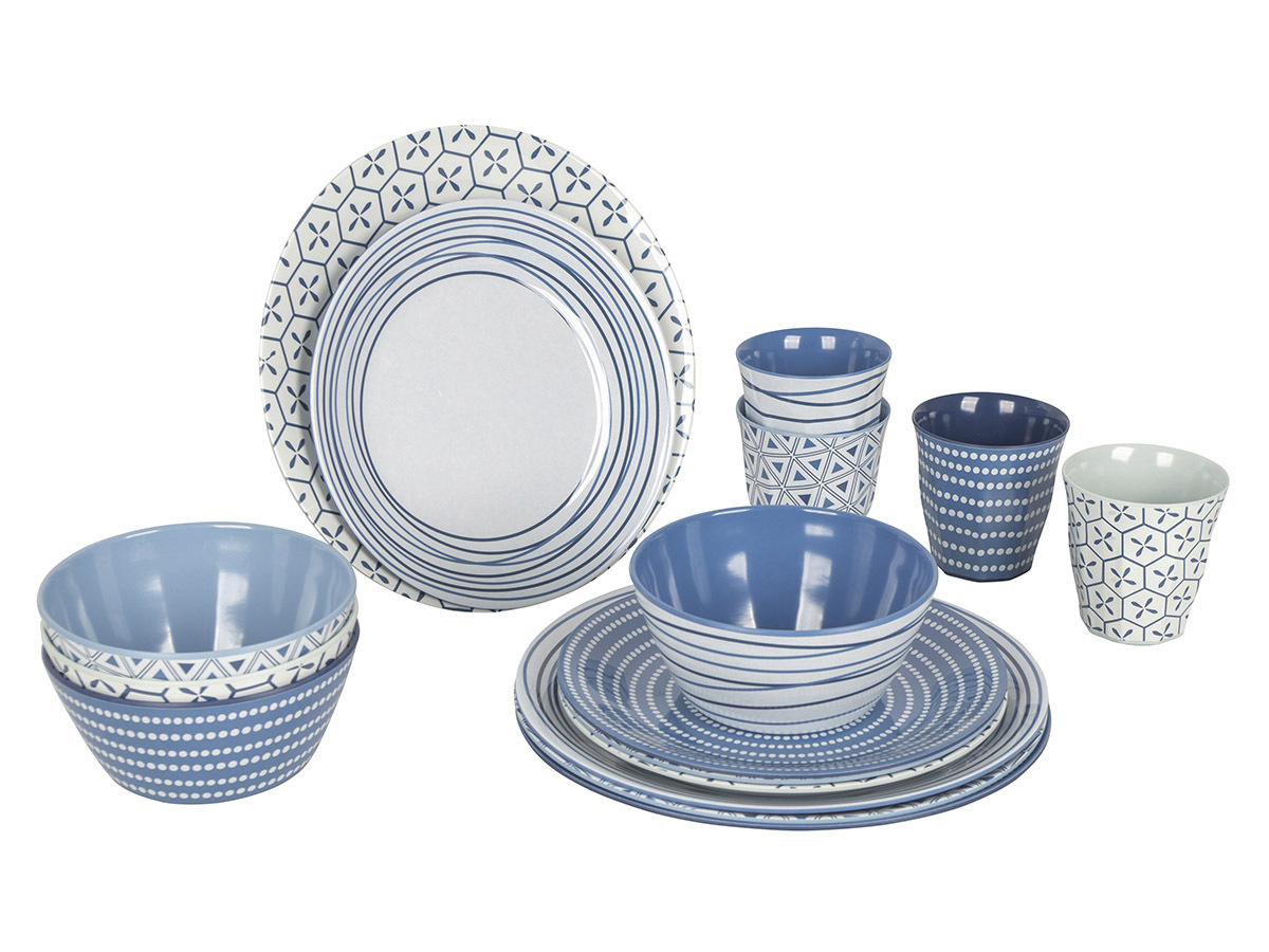 Bo-Camp mix & match blauw 16-delig serviesset