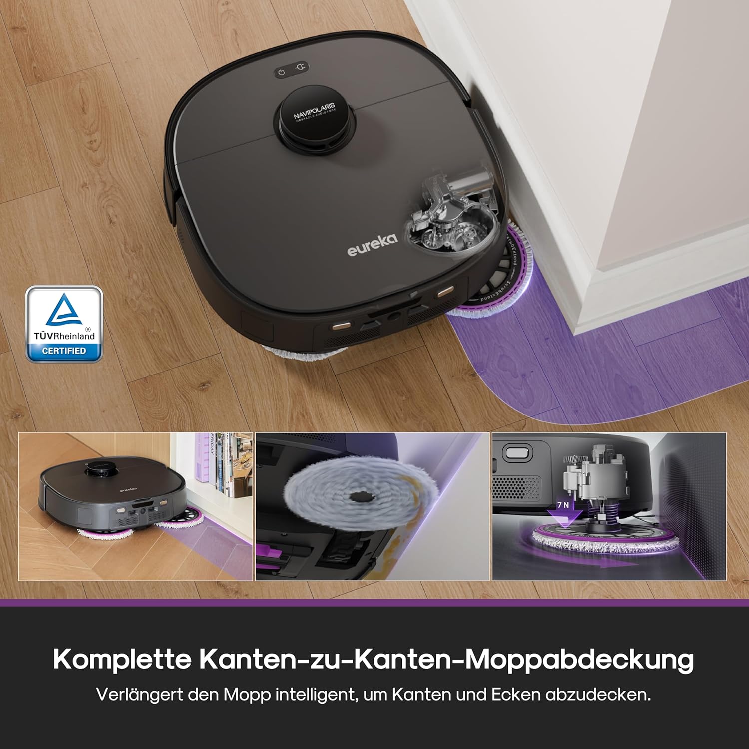 Eureka J15 Evo Ultra Saugroboter mit Wischfunktion Absaugstation, 22000 Pa Saugkraft, Automatische Wischarm-Erweiterung, Anti-Wickel-Hauptbürste & Seitenbürste, Saug Wischroboter mit Selbstreinigung