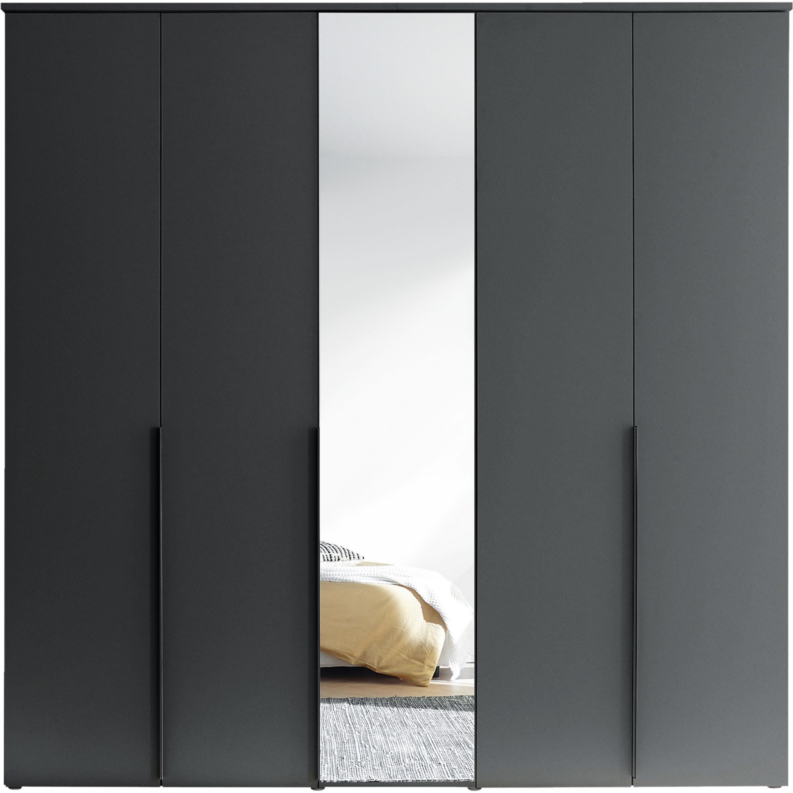 Drehtürenschrank Kevo Dekor 225 x 225 x 52 cm, mit Spiegel graphit