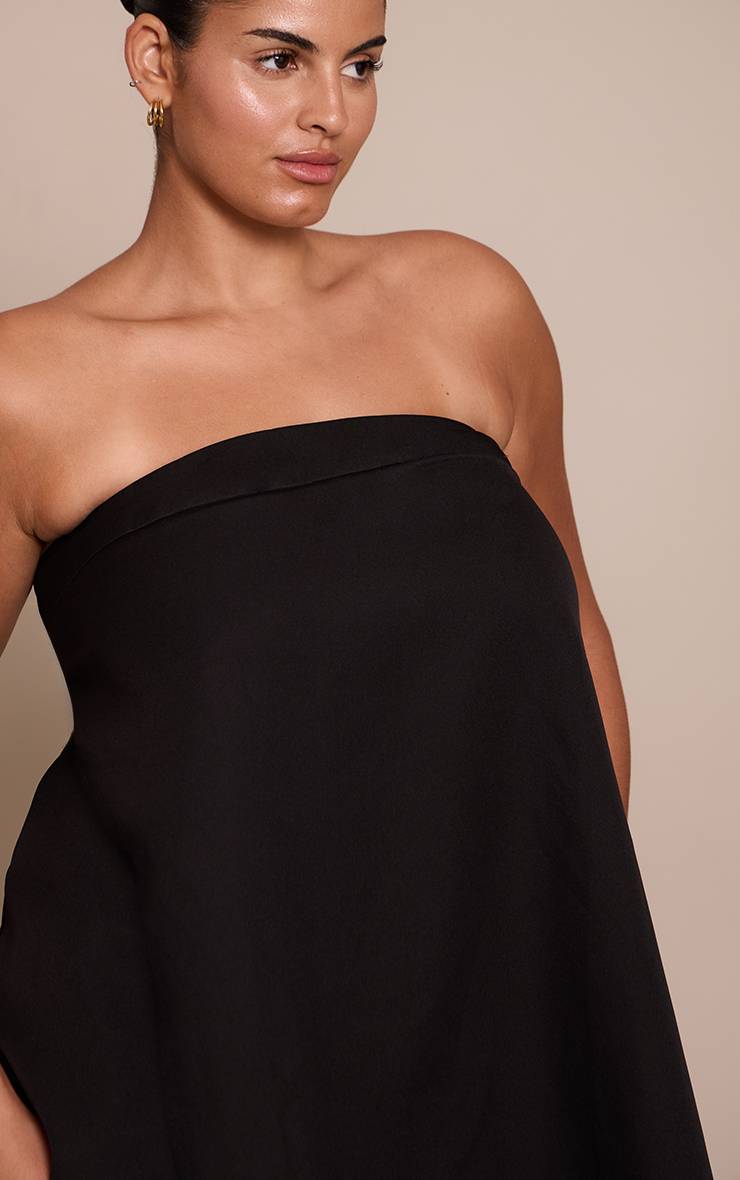 Noir Haut Long Vaporeux Grande Taille À Encolure Bandeau Et Ourlet Asymétrique En Tissu Tissé