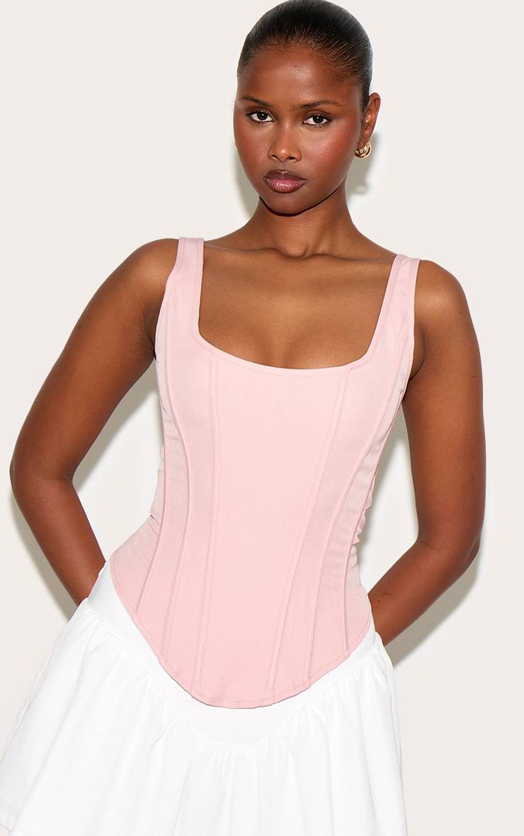 Rose Pâle Corset Long À Baleines Avec Ourlet Plongeant