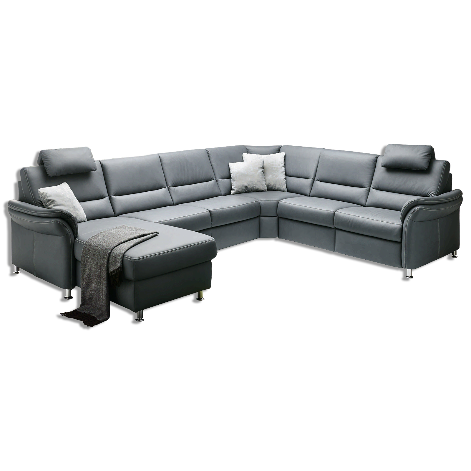 polsterpower Ledersofa - grau - Basismodell - Canapé links