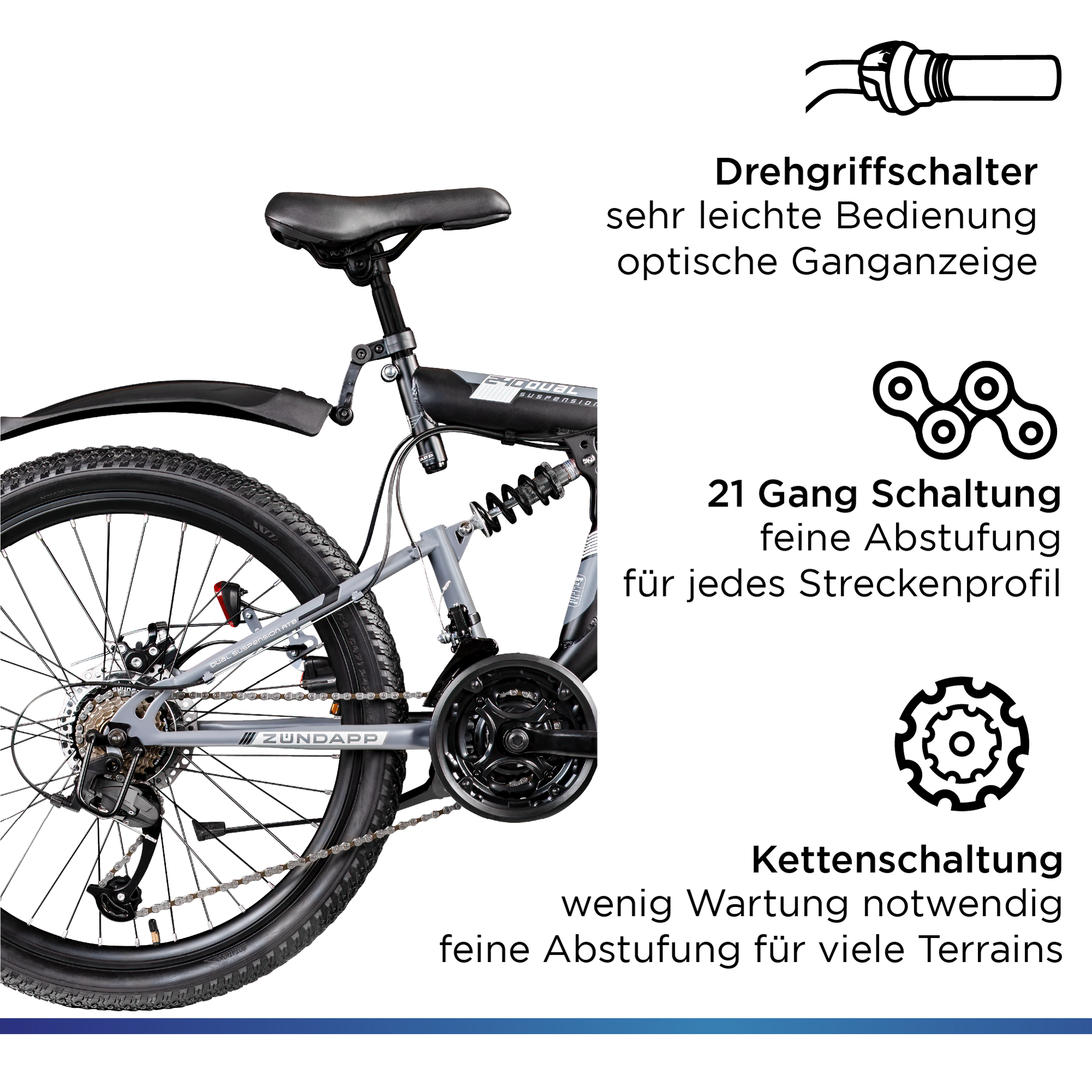 Zündapp Blue 5.0 Mountainbike Fully 24 Zoll Fahrrad 130-150cm MTB ab 8 Jahre