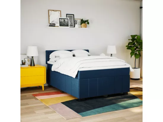 Sommier à lattes de lit avec matelas Bleu 160x200 cm Tissu