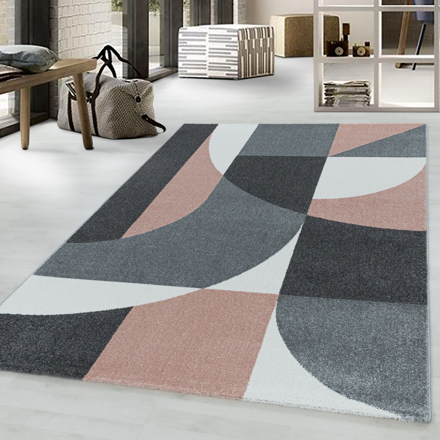 Modern Designer Kurzflor-Teppich - Geometrische Muster, Pflegeleicht, Ideal fürs Wohnzimmer