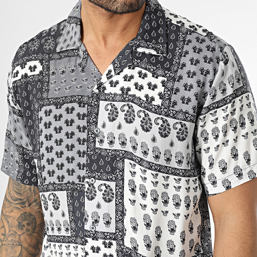 Chemise Manches Courtes Gris Blanc Bandana