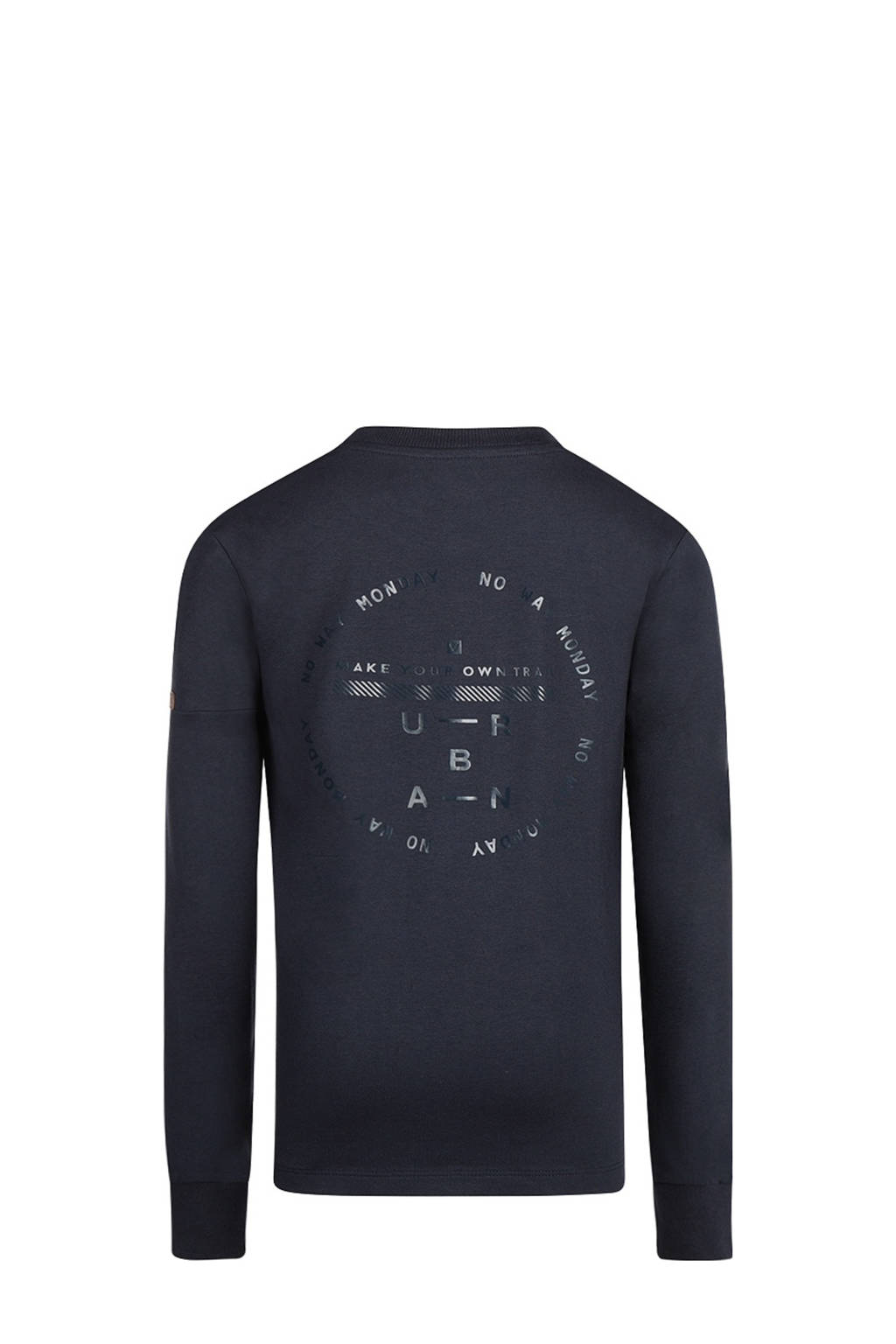 No Way Monday longsleeve met backprint donkerblauw