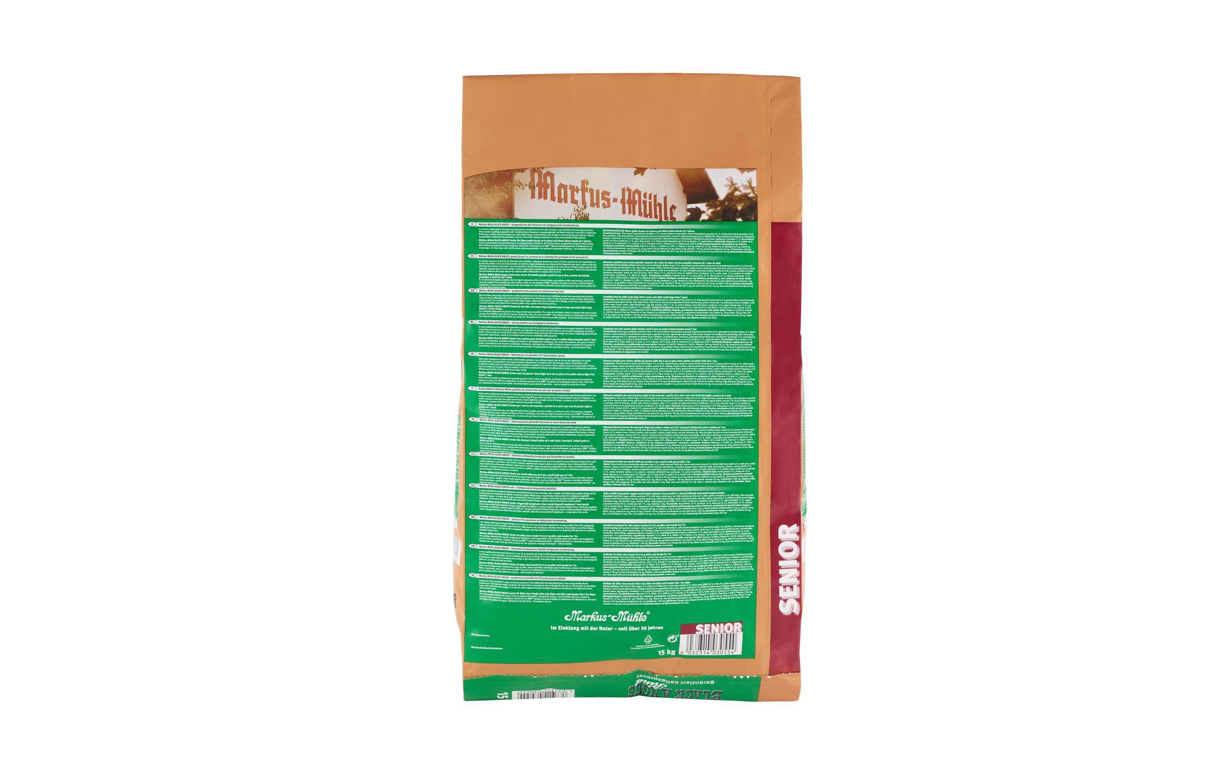 Trockenfutter Dog Black Angus Senior, 15 kgKaltgepresstes Alleinfuttermittel für Senioren