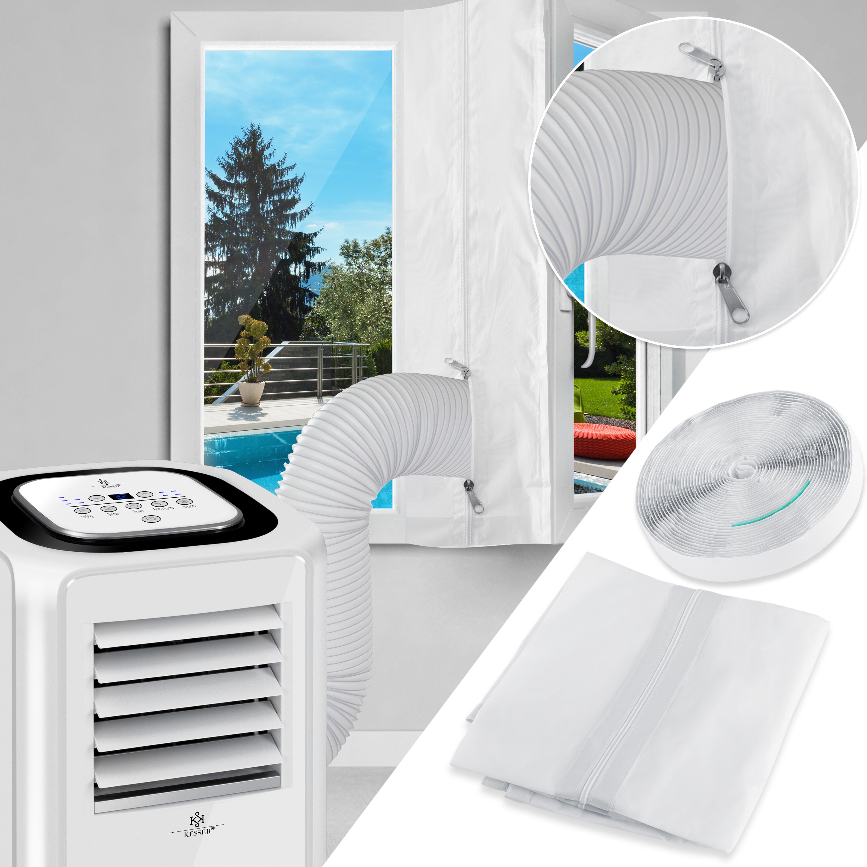 KESSER Fensterabdichtung für mobile Klimagerät, Klimaanlage, Wäschetrockner, Ablufttrockner, Hot Air Stop zum Anbringen an Fenster, Dachfenster, Flügelfenster/Fensterabdichtung