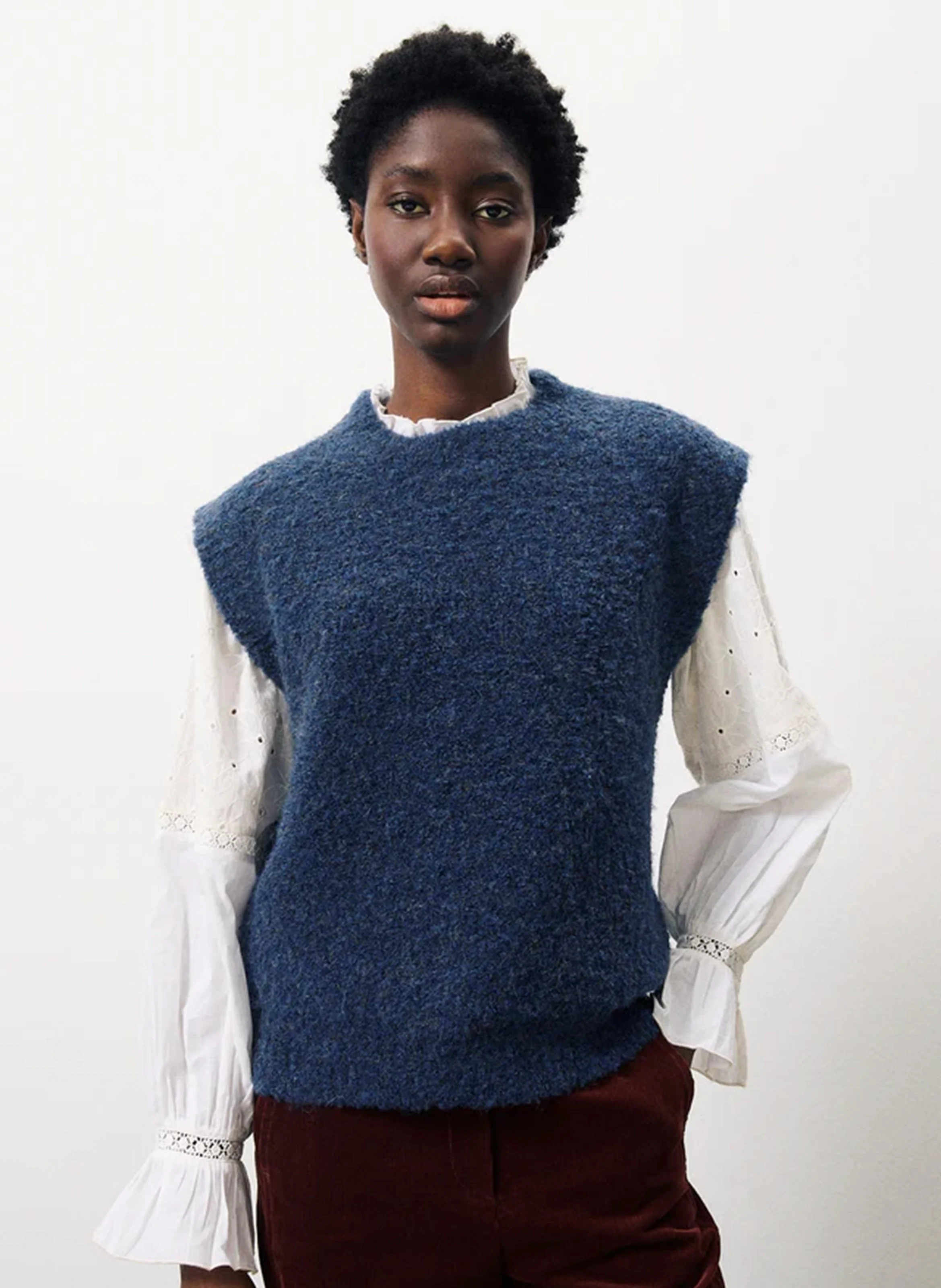 NAGIA - Pull sans manches en maille bouclette | Bleu