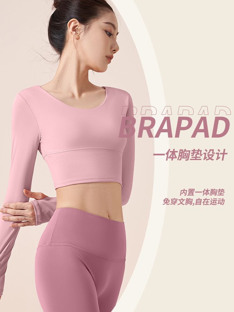 GearGal - Lange mouwen ronde hals effen cropped top / yogabroek