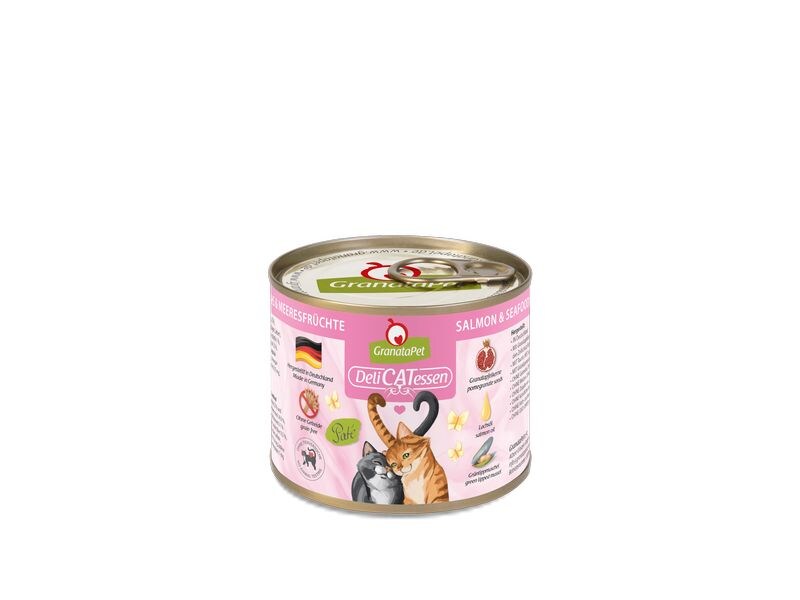 GranataPet Nassfutter DeliCATessen Lachs & Meeresfrüchte 20 Alleinfuttermittel für ausgewachsene Katzen