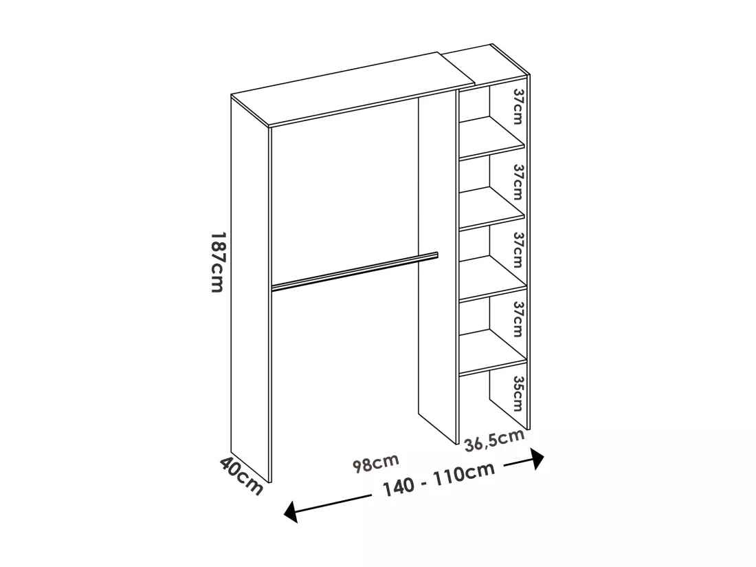 Kit armoire dressing d'angle en bois mélaminé coloris blanc - Longueur 228 x Profondeur 79 x Hauteur 187 cm