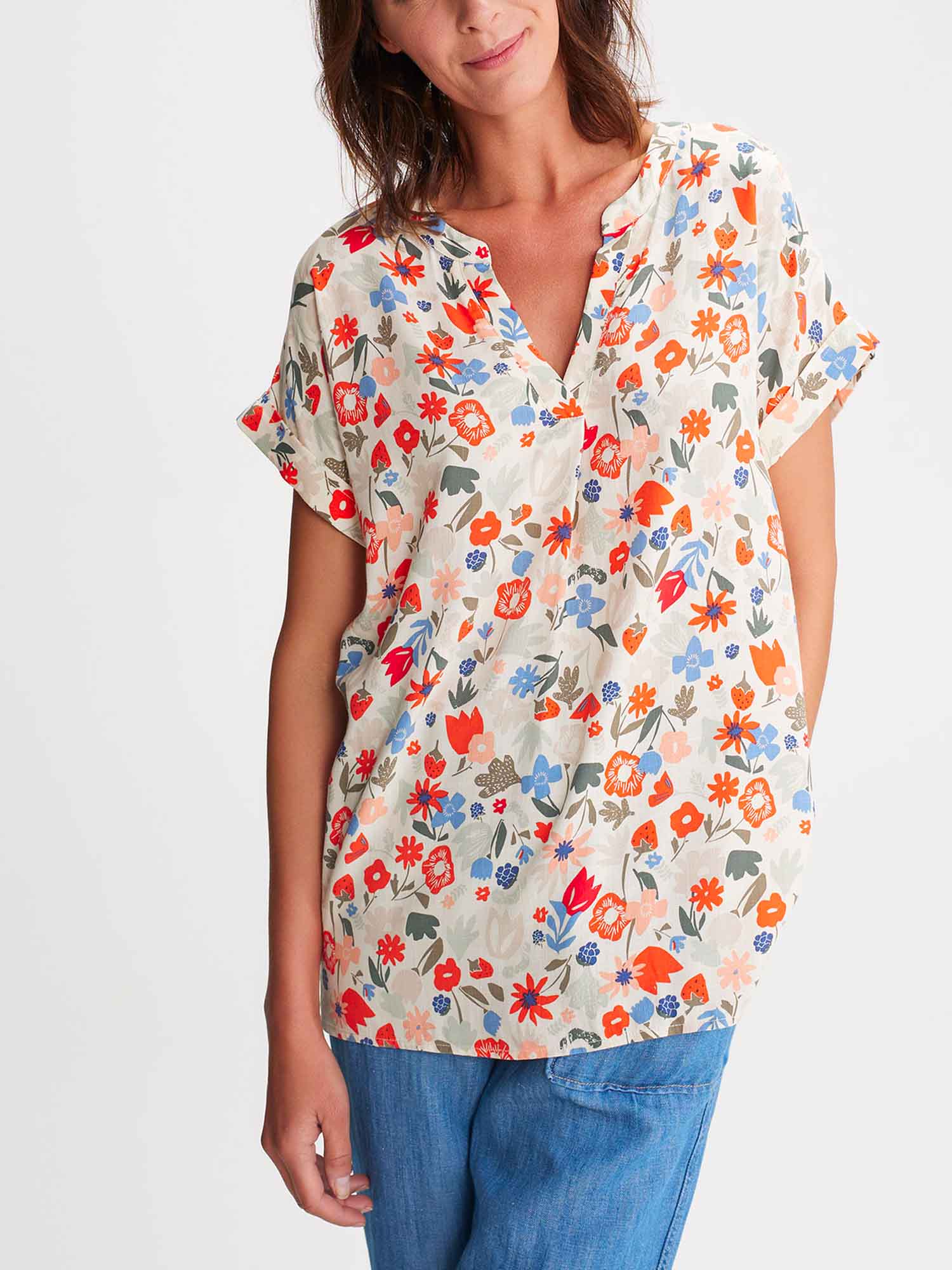 Blouse Femme A Fleurs Rose et Beige
