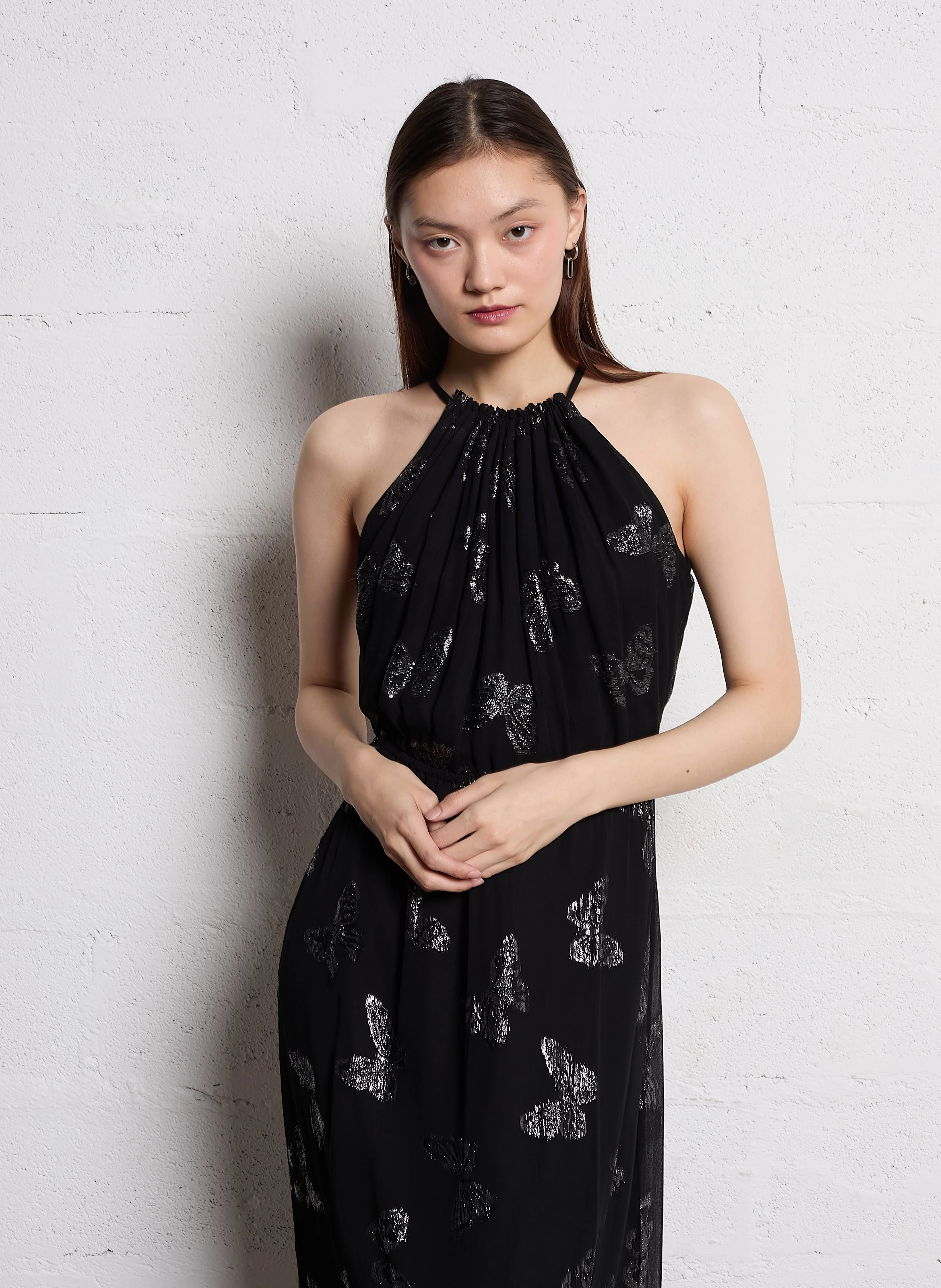 Robe longue à motifs papillons| Noir