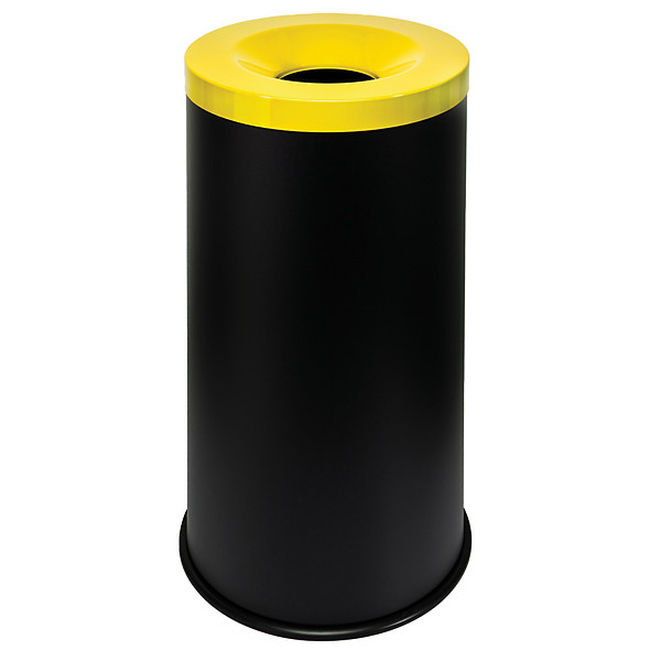 Corbeille anti-feu noire 90 litres couvercle jaune
