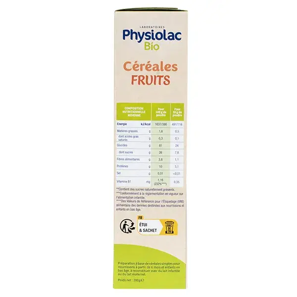 Physiolac Cereal Orgânico Fruta +6m 200g
