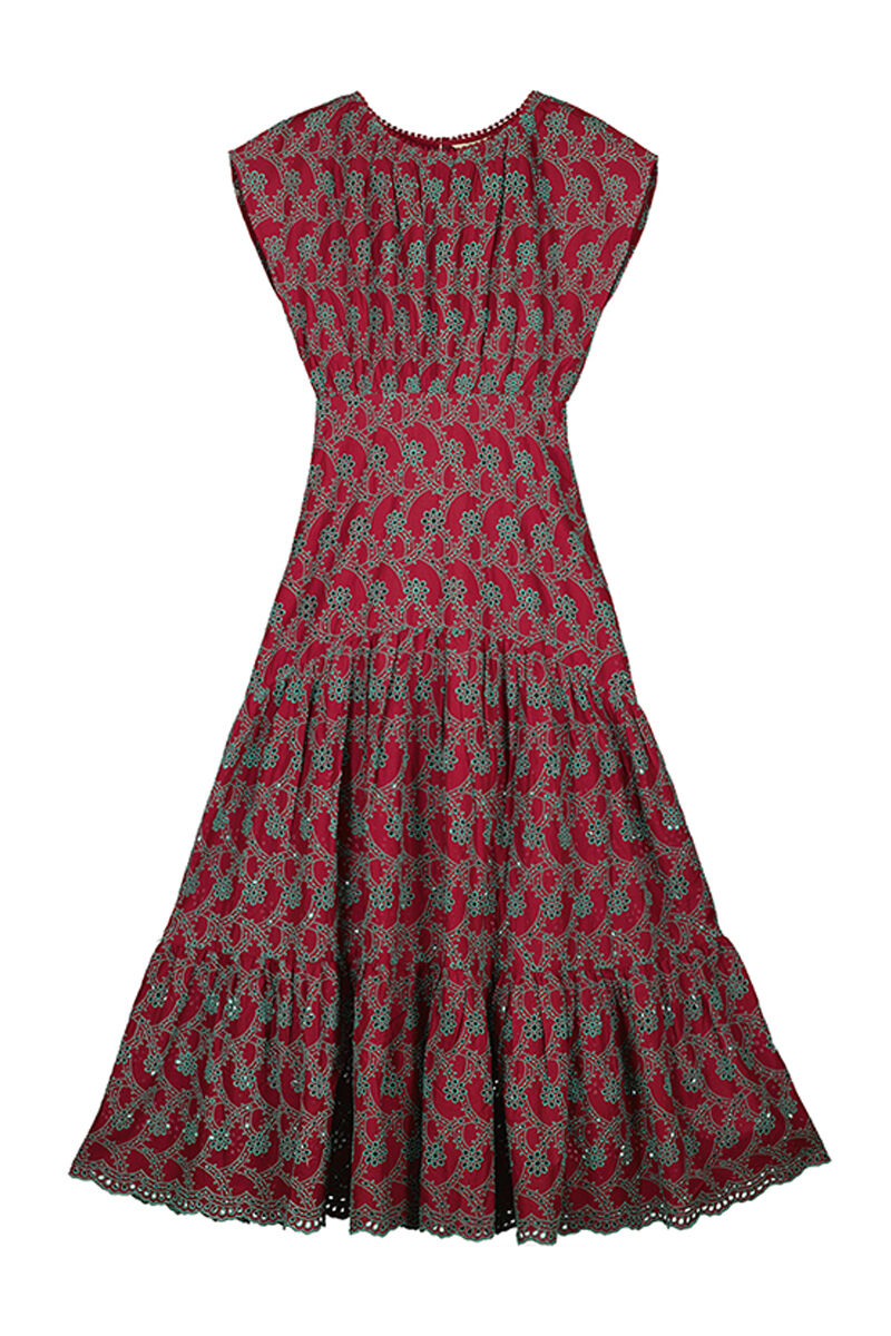 Vestido bordado e perfurado - Multicolorido