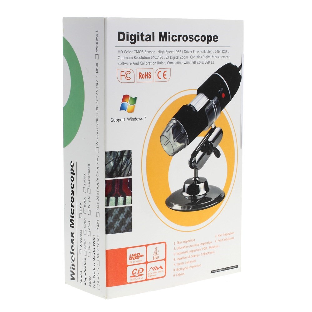 Portables USB 2.0 8-LED Digital Mikroskop (50x-500x) 1.3MP Video Kamera - Schwarz