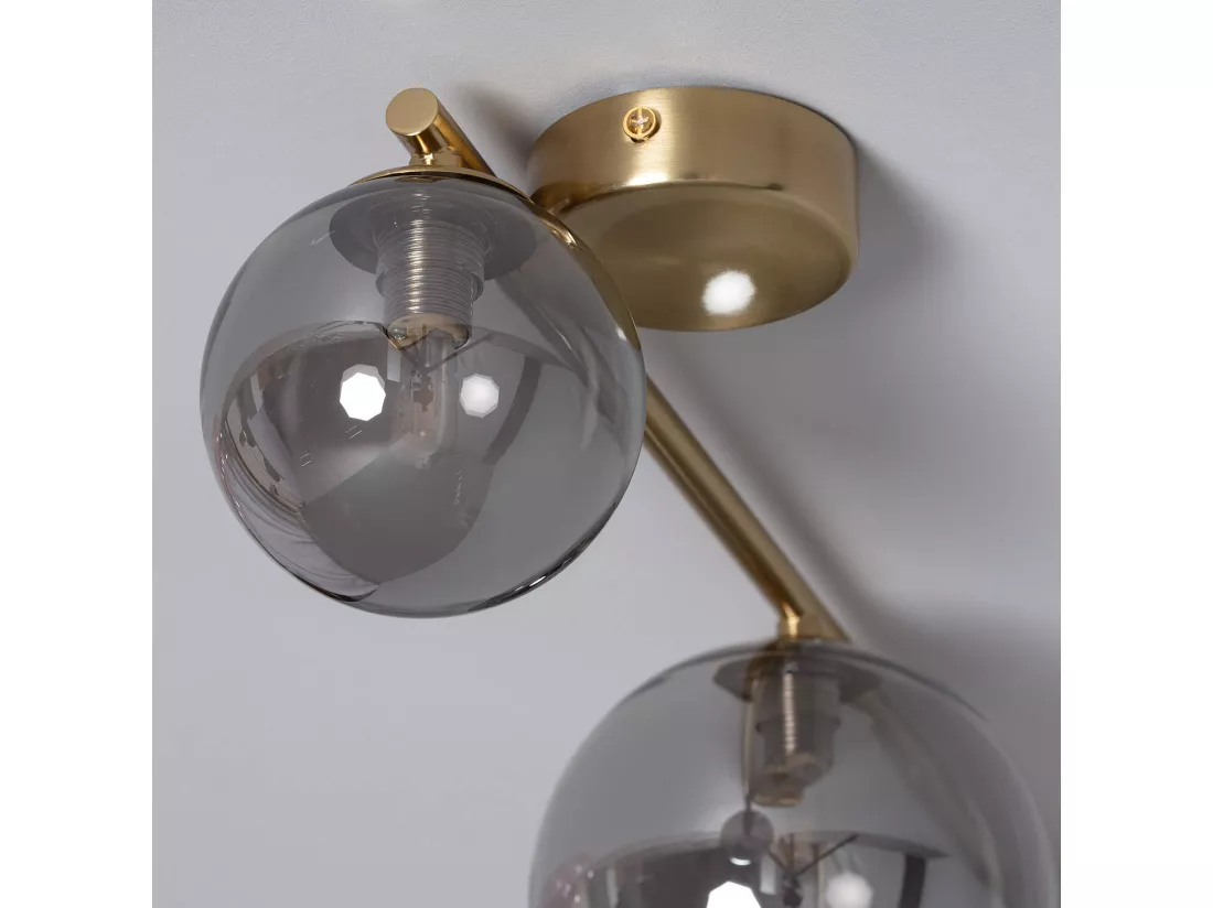 Plafonnier Métal et Verre Moonlight Brass 4 Spots Gris Fumée