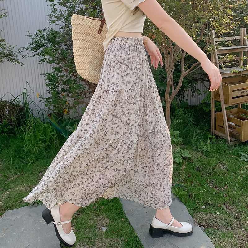 Tel tot 10 - Maxi A-lijn rok met hoge taille en bloemenprint