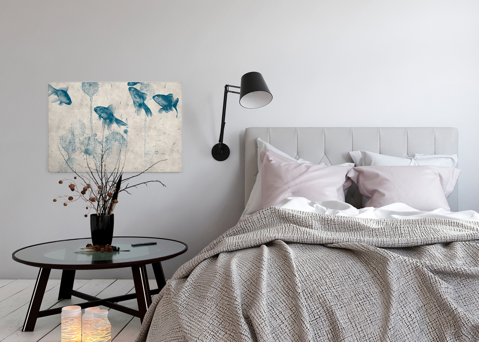 Leinwandbild FISCHE - blau-beige - 90x60 cm