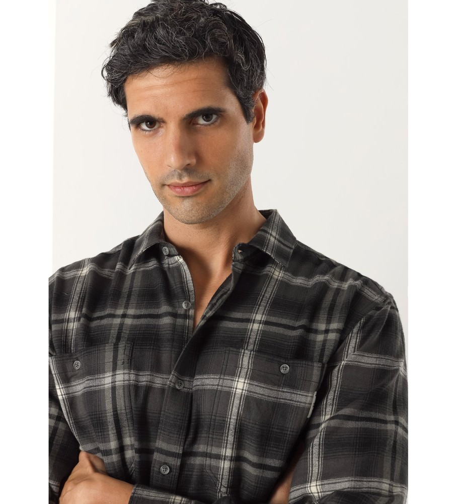 Camisa de flanela de manga comprida Lois Grey com estampa de quadrados