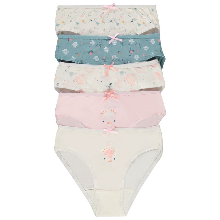 Lot de 5 culottes fantaisie en jersey pour fille - Ecru