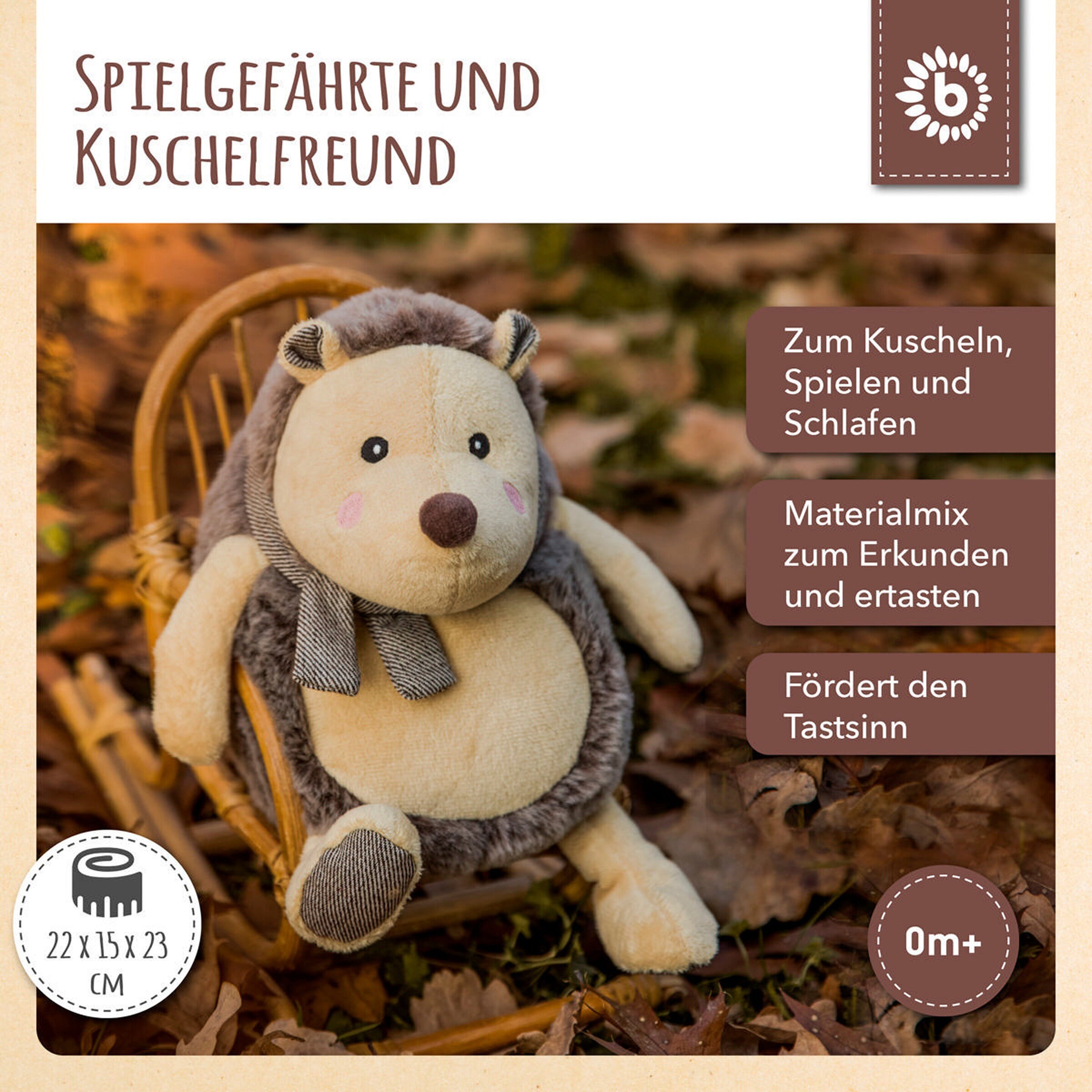 Bieco Plüsch Igel Spieltier 22 cm - ab Geburt Braun