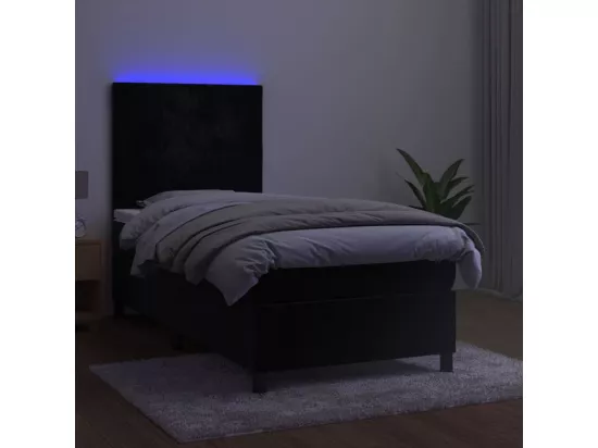 Sommier tapissier avec matelas et LED Noir 90x190 cm Velours