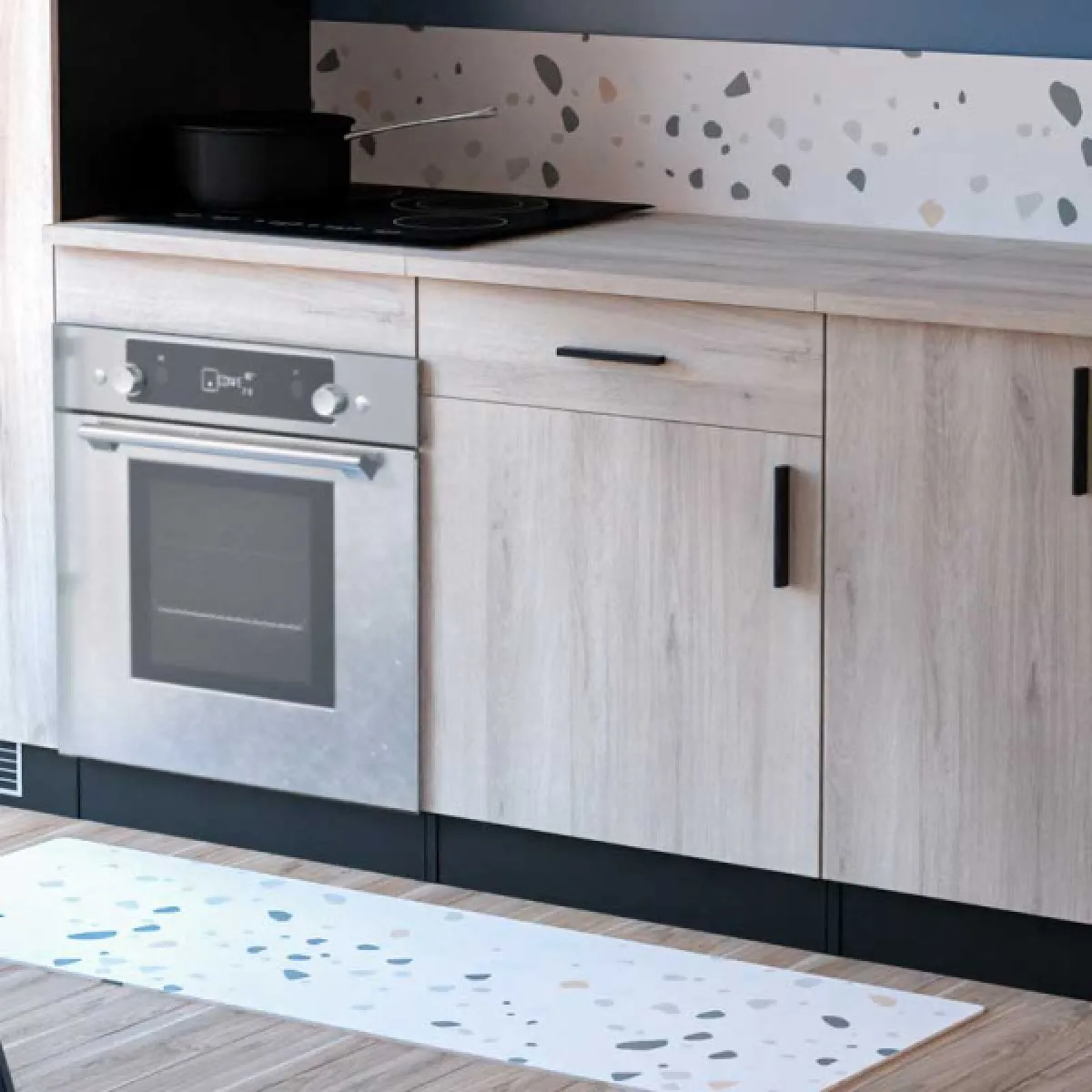 Dansmamaison Meuble de Cuisine 60 cm Noir/Chêne - ABINCI