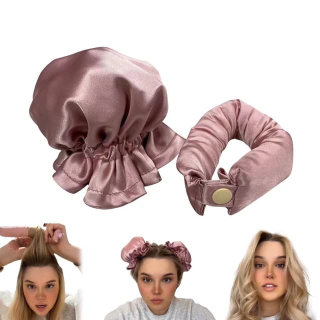 1-sæt Satin Heatless Hair Curler Lyserød