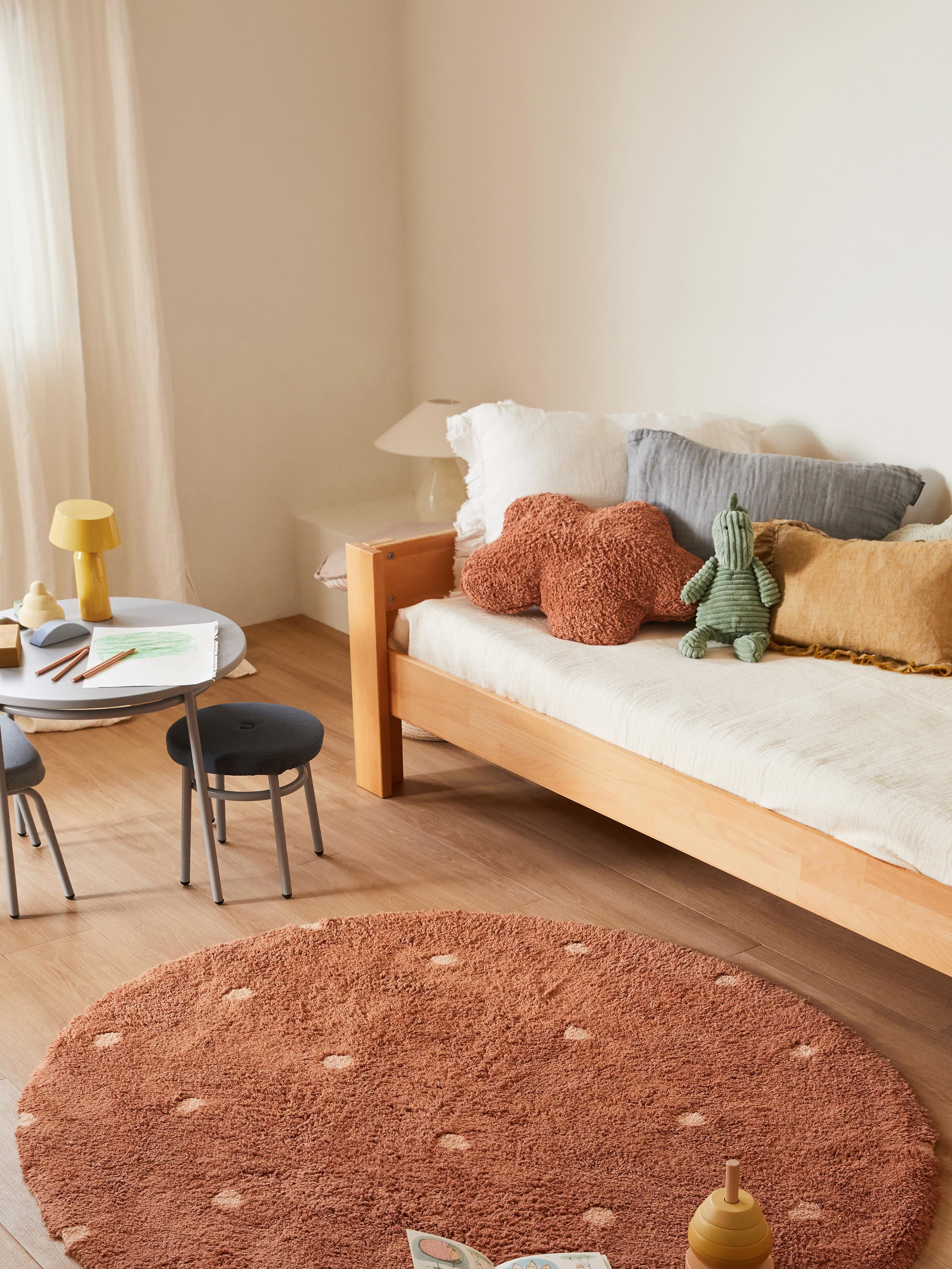 Handgetuft rond vloerkleed Dot met hoog-laag effect, wasbaar