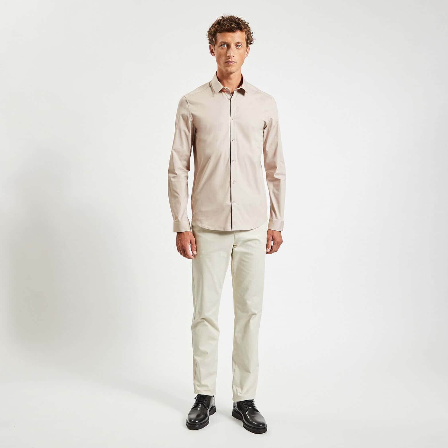Chemise slim unie coton biologique stretch Ecru