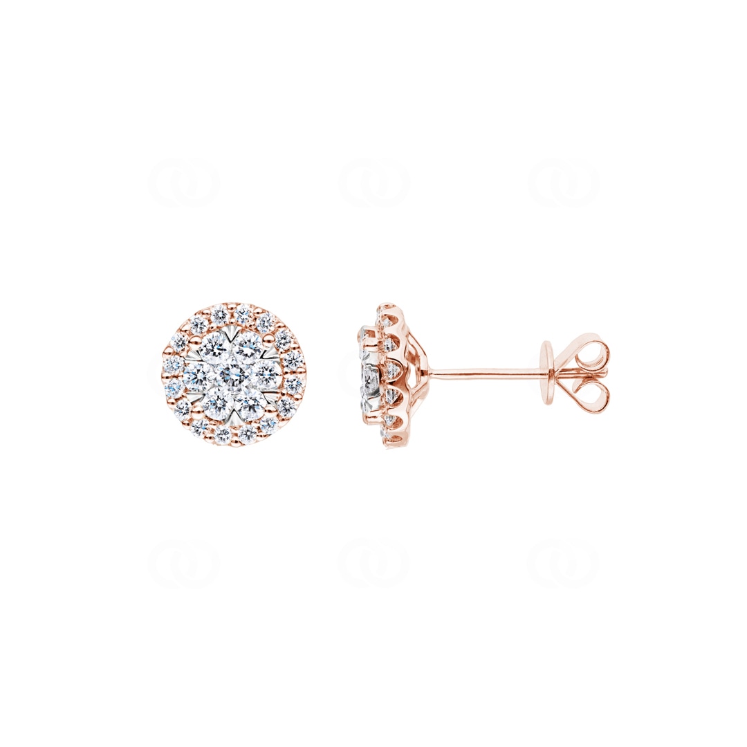 0.75 Karat Halo Diamantohrstecker 750/18 K Roségold Ø 9.0mm
