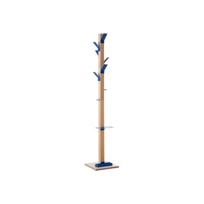 Porte-manteau en bois naturel avec porte parapluie EASYCLOTH - bleu