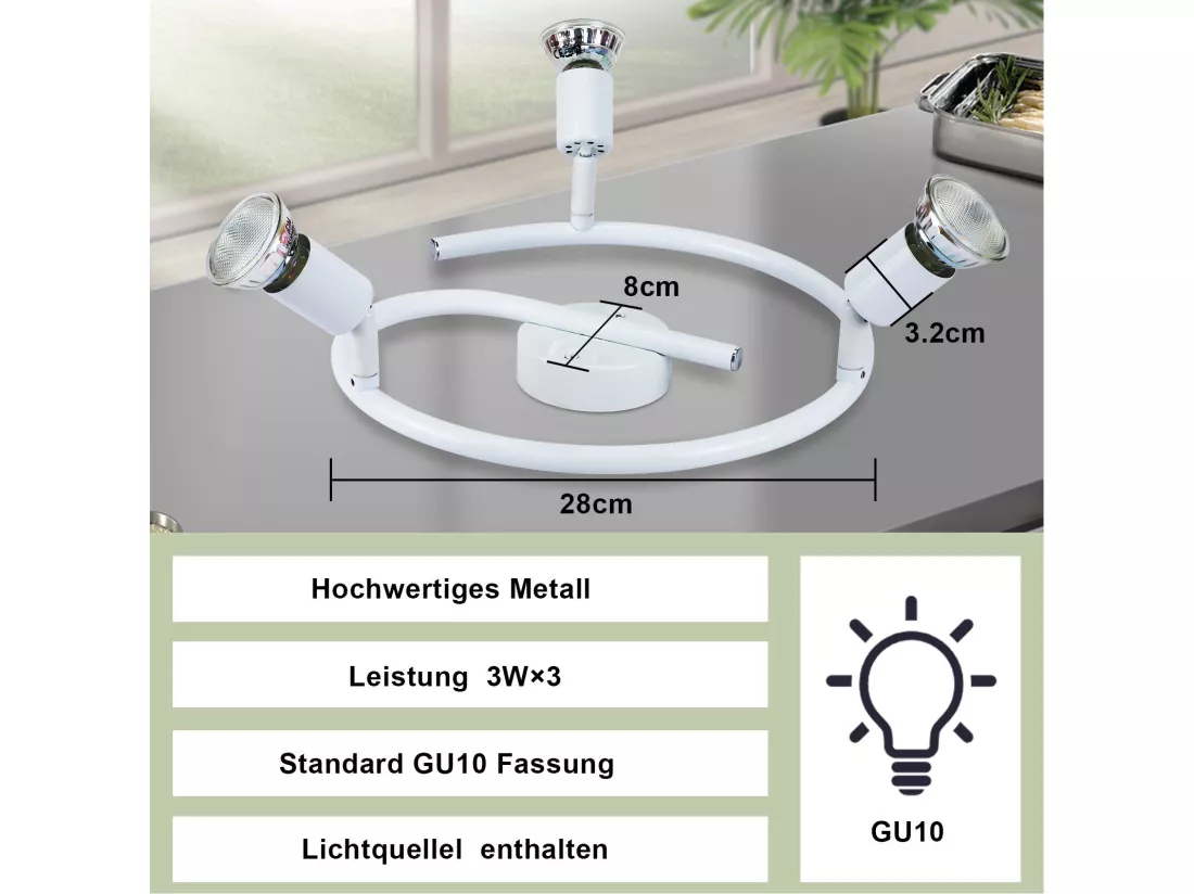 NETTLIFE Spot de plafond LED orientable GU10 3 spots de plafond flamme salon industriel